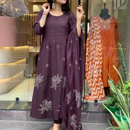 tasrika Printed Anarkali Kurta, Bottom & Dupatta Set image 2