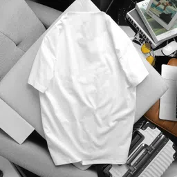 magneto Men Striped Round Neck Pure Cotton White T-Shirt image 2