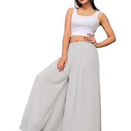 anti wrinkle designer Women Flared Grey Georgette Trousers image 4
