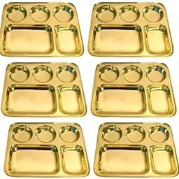 necon Pack of 6 Brass Dinner Plate/Thali with Round Extra Deep Compartment (Set of 6) Dinner Set-picture-14