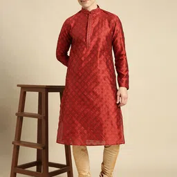 here&now x sanwara Sanwara Men Red Ethnic Motifs Kurta with Churidar image 1