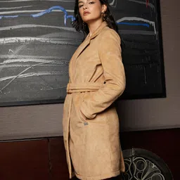 campus sutra Suede Solid Coat For Women image 3