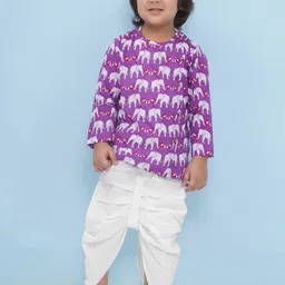 Aj DEZInES Boys Animal Printed Regular Pure Cotton Kurta with Dhoti Pants image 2