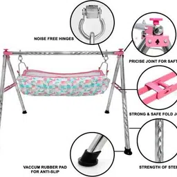 a to z hub Baby Swing Cradle:Folding Jhula/Ghodiyu/with Free Cotton Hammock And Wooden Toy image 2