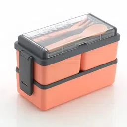 megastore enterprise Plastic Double Layer Lunch Box Comes with 2 Spoons, AirTight, for Office, School 2 Containers Lunch Box image 1