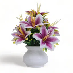 kanraj artificial lily flower plant pack of 2, Light Pink Pink Lily Artificial Flower with Pot image 2