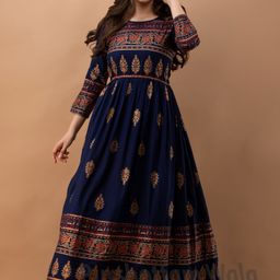purshottam wala Women Fit and Flare Blue Ankle Length Dress-picture-34