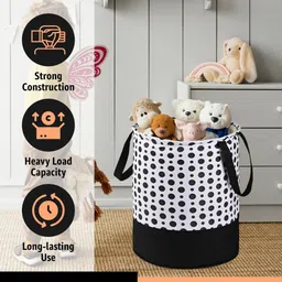 kuber industries Cotton Polka Dots Foldable 45L Toys Organizer for Kids Room | Black & White Storage Basket image 4