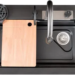 gloton Nano Stainless Steel Handmade Kitchen Sink with Integrated Waterfall and Pull-Down Faucets, Soap Dispenser, 2-Drain Basket, Smart Sink 30x18x9 Inches Vessel Sink image 2