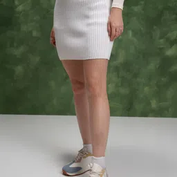 tokyo talkies Women Solid Pencil White Skirt image 4