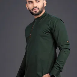 sopani Men Solid Cotton Blend Straight Kurta image 4