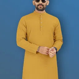 vebnor Men Solid Art Silk Straight Kurta image 4