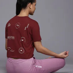 hrx by hrithik roshan Women Printed Round Neck Pure Cotton Brown T-Shirt image 4