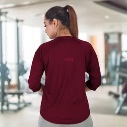 myo2 Women Solid Round Neck Reversible Polyester Maroon T-Shirt image 2