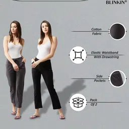 blinkin Pack of 2 Women Solid Black, Grey Track Pants image 2