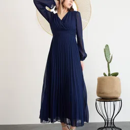 berrylush Women Empire Waist Blue Maxi/Full Length Dress-picture-21
