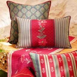 JAYPORE Red & Blue Floral Printed Rectangle Cushion Cover image 2