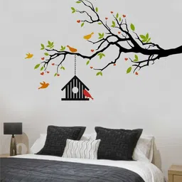 rawpockets 1 cm Heart-in Flower Tree with Bird Cage' Wall Decal Self Adhesive Sticker-picture-24