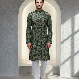 jugg jugg jeeyo Men Self Design Silk Blend Straight Kurta image 5