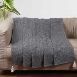 jamio firati Black Solid Cotton 60x50 Inches Sofa Throw image 1