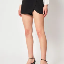 zastraa Women Solid Skorts Black Skirt-picture-45