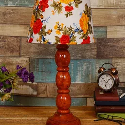 Chicago Multicolour Fabric Shade Night Lamp With Wood Base By BrightDaisy image 2