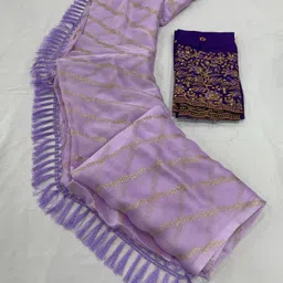 vichitra Embellished, Embroidered Bollywood Chiffon, Silk Blend Saree image 1