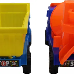 neoinsta shopping Combo of 2 Friction based Blue|Yellow Dumper Blue|Orange cement mixer trucks image 3
