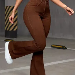 globenaut Women Boot-Leg High Rise Brown Jeans image 1
