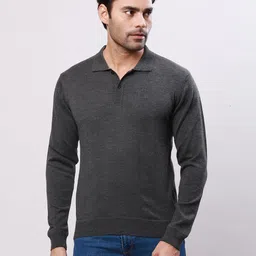 raymond Men Solid Collared Neck Grey Sweater image 1