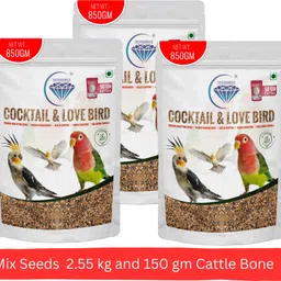 Premium Bird Seed Mix for Cockatiel & Lovebird with Calcium-150g Bird Food-2550g Nuts 2.55 kg (3x0.85 kg) Dry New Born, Adult, Young, Senior Bird Food-image-20