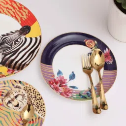 izzhaar Wild Charm Premium Fine Bone China Dinner Plates Set of 2, Handcrafted Durable Floral Printed 8 Inch Full Dinnerware Plates(Multicolor) image 1