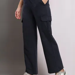 Women Solid Dark Blue Track Pants-image-36