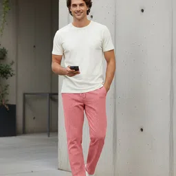 glitchez Men Straight Fit Red Polyester Trousers image 5