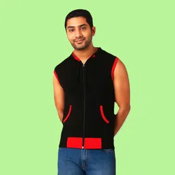 vastraart Men Solid Hooded Neck Polycotton Black, Red T-Shirt-picture-10