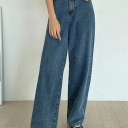 kashian Women Boyfriend Mid Rise Dark Blue Jeans image 2