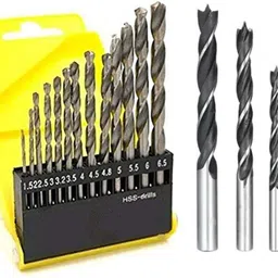 kshivi Rotary Drill Bits Combo 13 Pcs Twisted High Speed Steel Drill Bit Set For Metal Aluminium Plastic And 5 Pcs Wood Working Drill Bit Set For Wood (Pack Of 2) Rotary Bit Set image 1