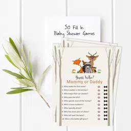 inkdotpot Mommy Or Daddy Who Said it Game Animals Set of 50 Baby Shower Party Supply Invitation Card image 2