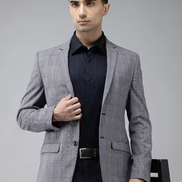 park avenue Men Checkered Single Breasted Formal Blazer-picture-26