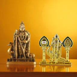 wodec PACK OF 2 ANTIQUE MURUGAN STATUE AND GOLD VEL FOR CAR DASHBOARD ETC. Decorative Showpiece - 9.5 cm image 2