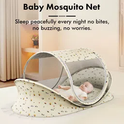 staranddaisy Nylon Kids Washable Baby Folding Mosquito Net with Mattress Portable, Printed Design for Newborns Mosquito Net image 2