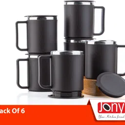 jony Pack of 6 Plastic, Steel Premium Quality Chai, Tea & Coffee Cup Set - Elegant & Durable for Daily Use image 2