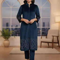visista Women Velvet Kurta Pant Set image 1