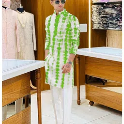 diamond cluster Men Printed Cotton Silk Straight Kurta image 2