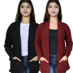 kg best collection Women Full Sleeve Black, Maroon Shrug-picture-28
