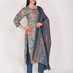 Women Cotton Blend Kurta Pant Dupatta Set-image-2