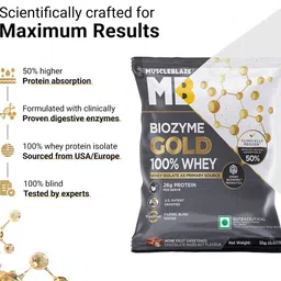 muscleblaze Biozyme Gold 100% Whey Protein Powder 5 Sachet Travel Pack (5x33.5g) Whey Protein image 3