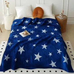 threads Blue 350 GSM Silky Premium Super Soft Doube Bed Blanket image 1