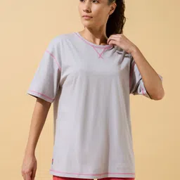 cult Women Solid Round Neck Polycotton Grey T-Shirt image 3