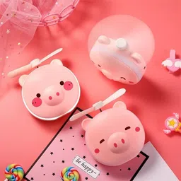 azacus Cartoon Cute Piggy Mini Cosmetic Mirror Compact Portable Pocket Makeup Mirrors Cooling Fan Light Handheld USB Rechargeable image 5